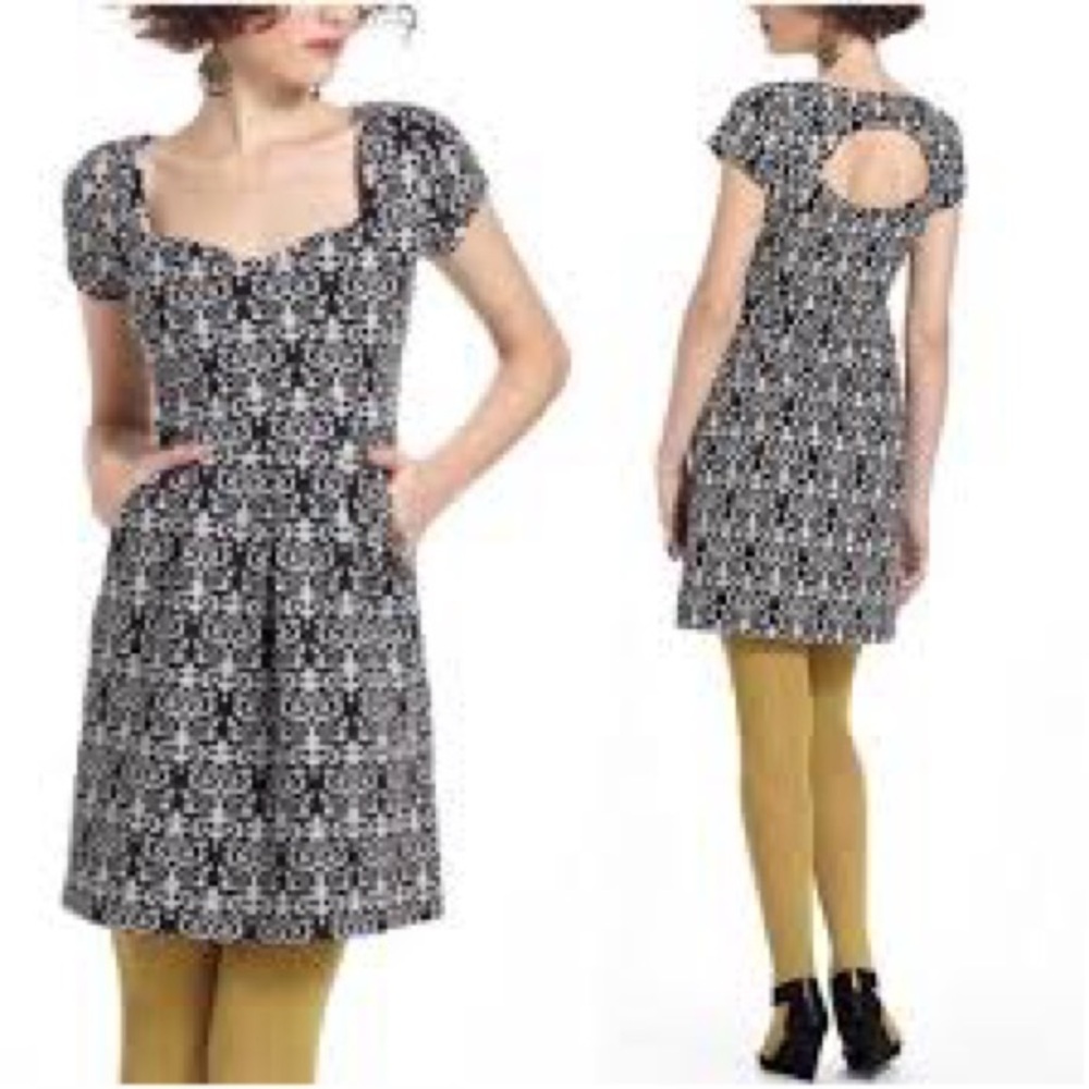 Anthropologie Deletta Black and White Leopard Print Dress